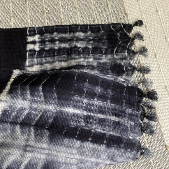 ARTISNAL Wide Scarf Hand Dyed Tribal Geometric Design Black Crepe Silk - Picture 8 of 12